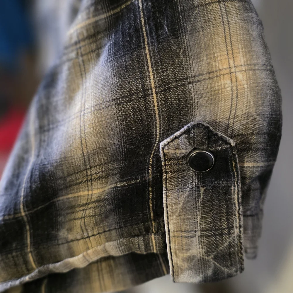 POP ICON CLOTHING Black and Cream Plaid Shirt with Cross Embroidery - Picture 4 of 11